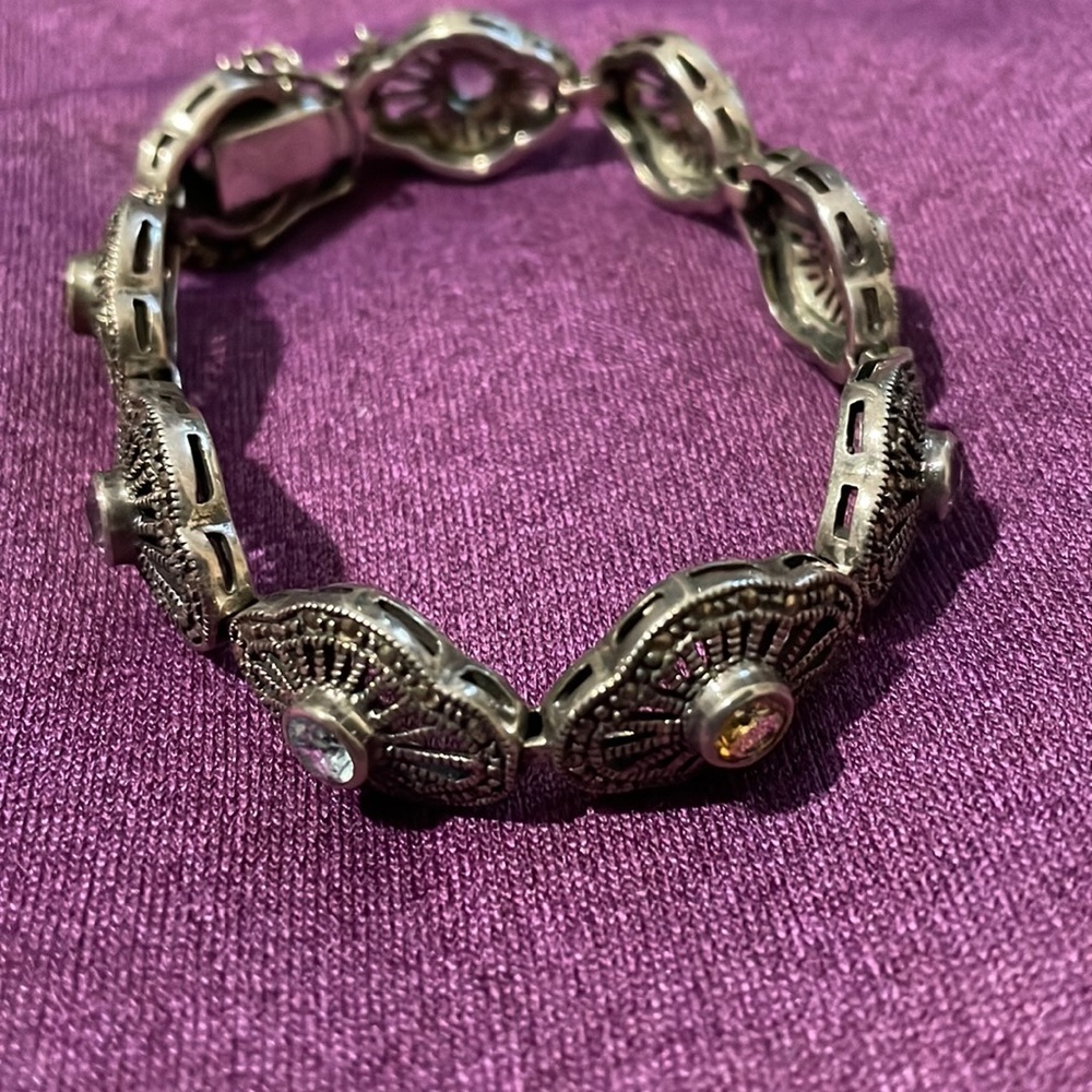 Sterling silver 925 MARCASITE with cleared 3 gemstone 32 grams